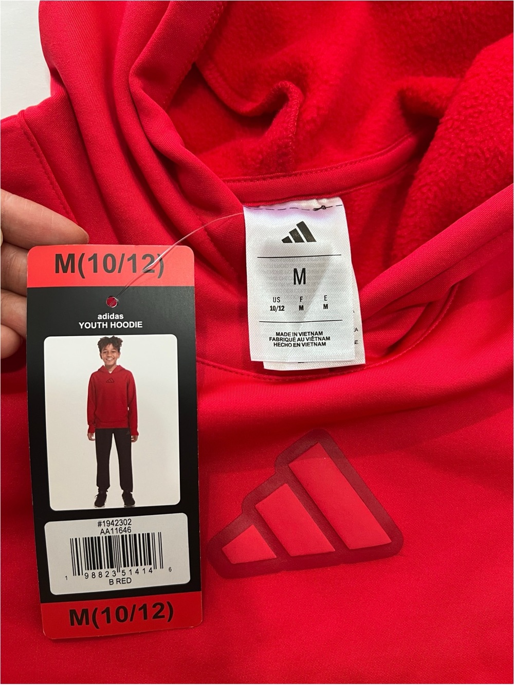 Adidas youth medium 10/12 red pullover hoodie sweatshirt new with tags - Picture 5 of 9